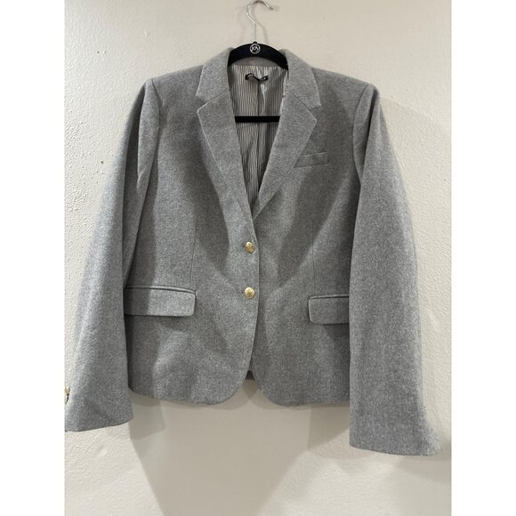 J Crew Mercantile Blazer womens Size 16 Gray Wool Blend Jacket Gold Crest Button - Picture 2 of 9